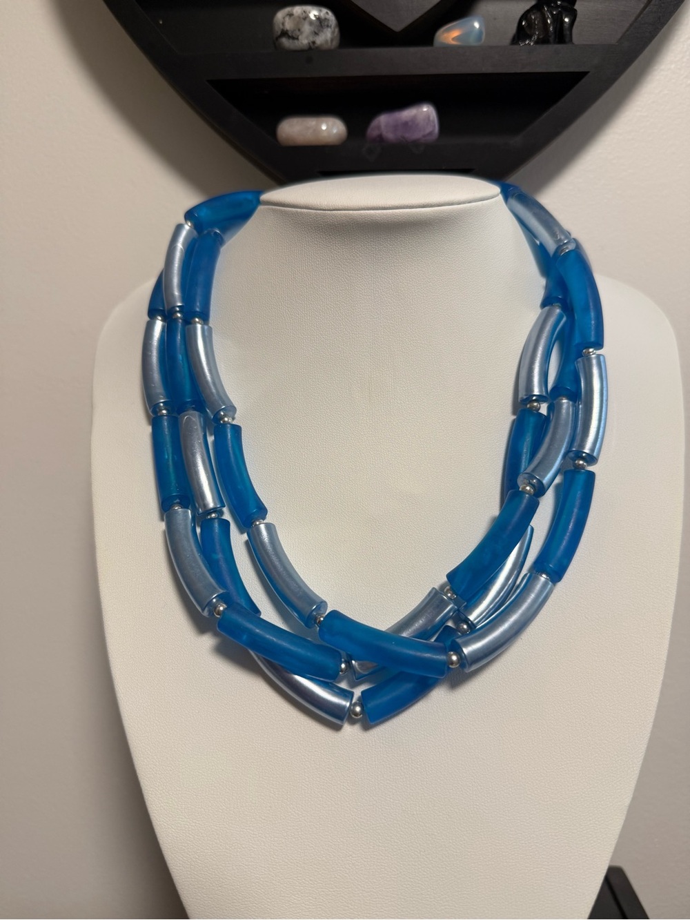 Blue Multi-Strand Tube Beaded Necklace